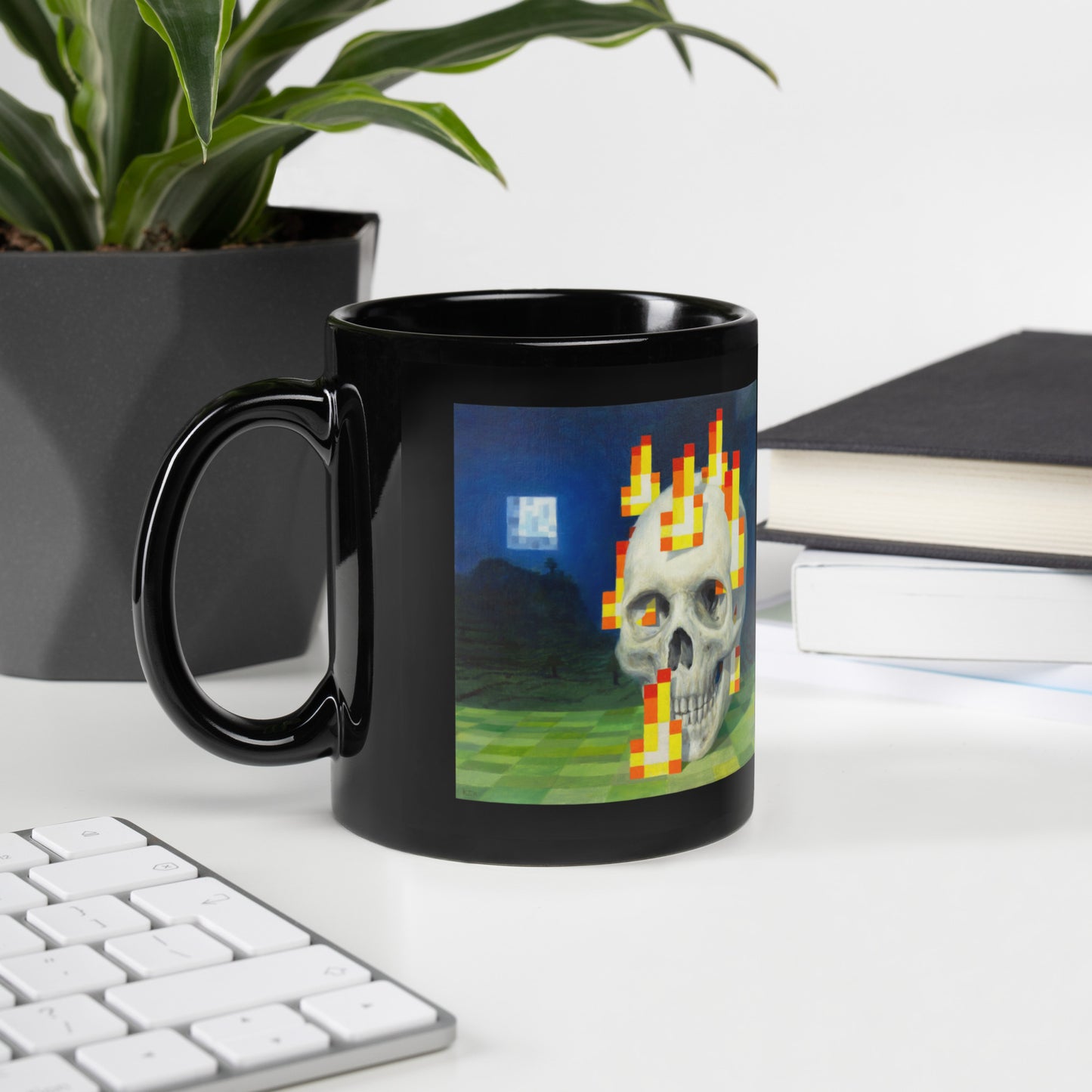 Burning skull / Skull on fire - Black Glossy Mug
