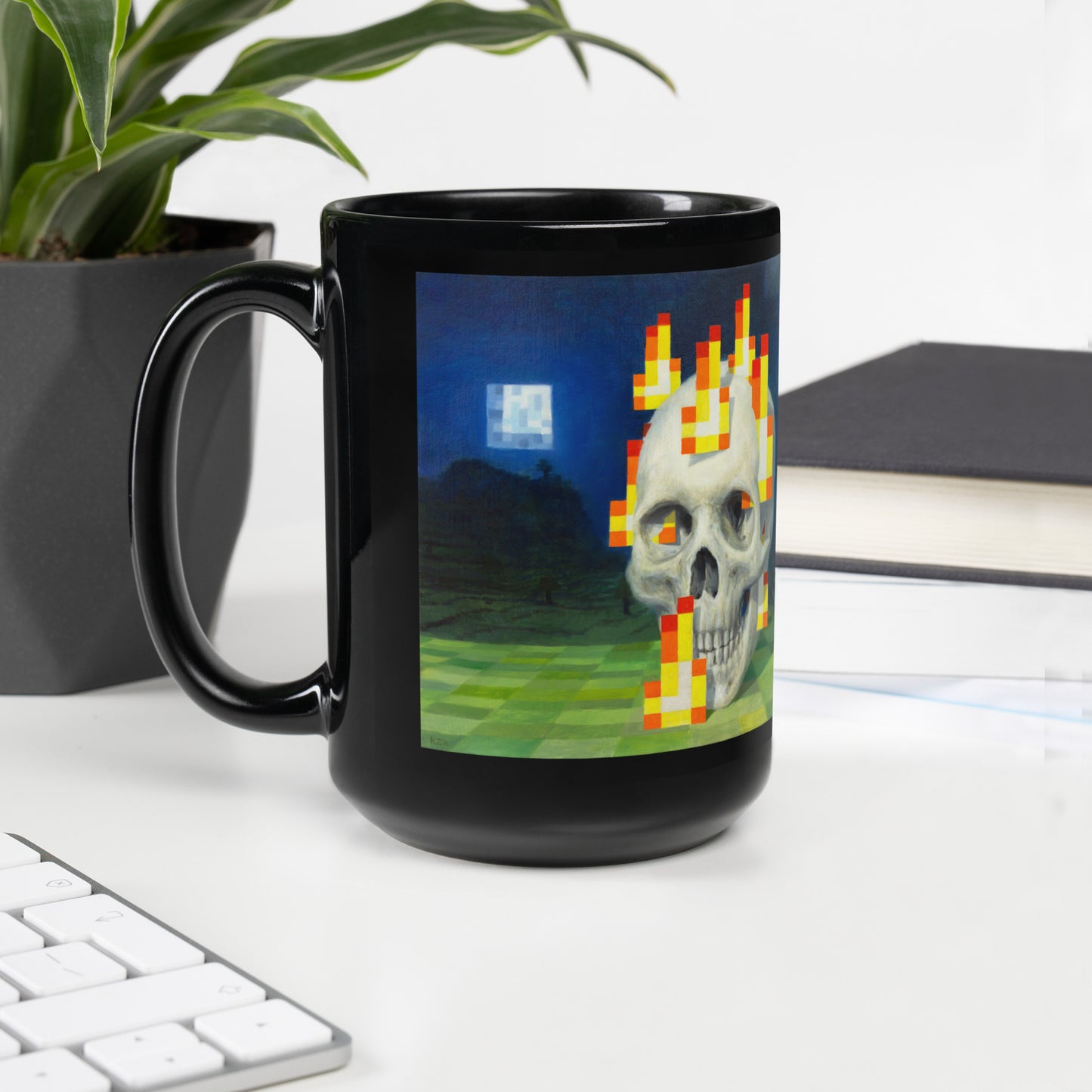Burning skull / Skull on fire - Black Glossy Mug