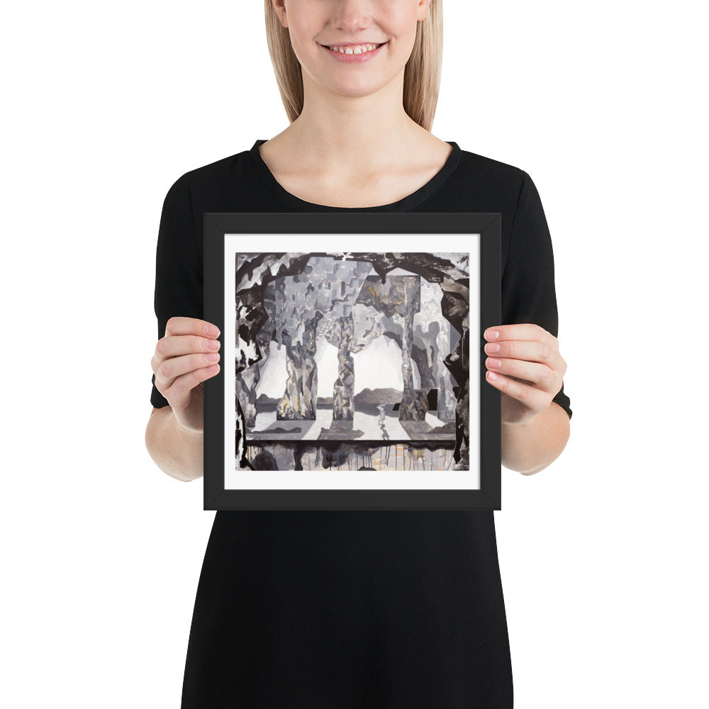 The Cave — Framed print — 10 × 10 in — Black frame — held for scale