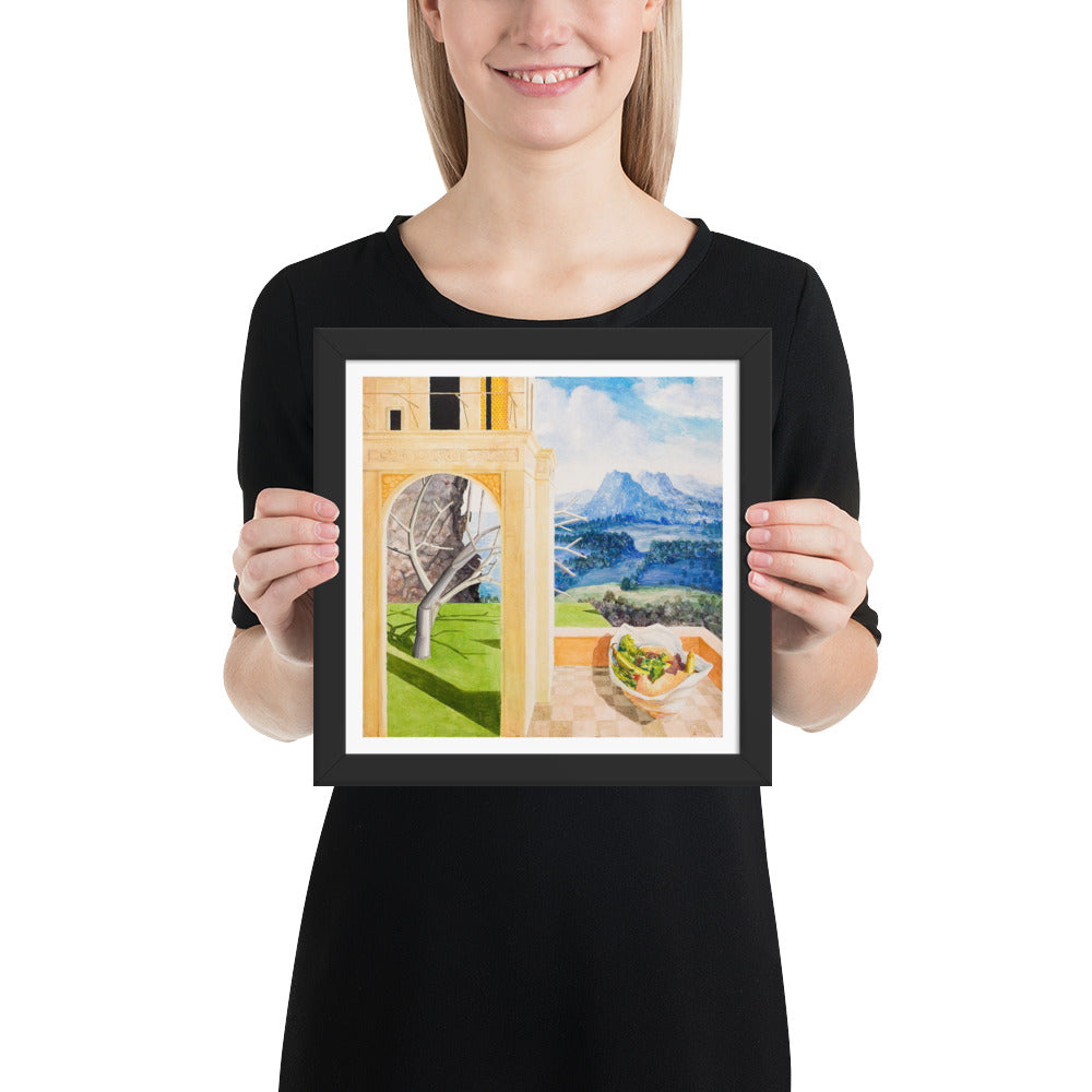 The Patio — Framed print — 10 × 10 in — Black frame — held for scale