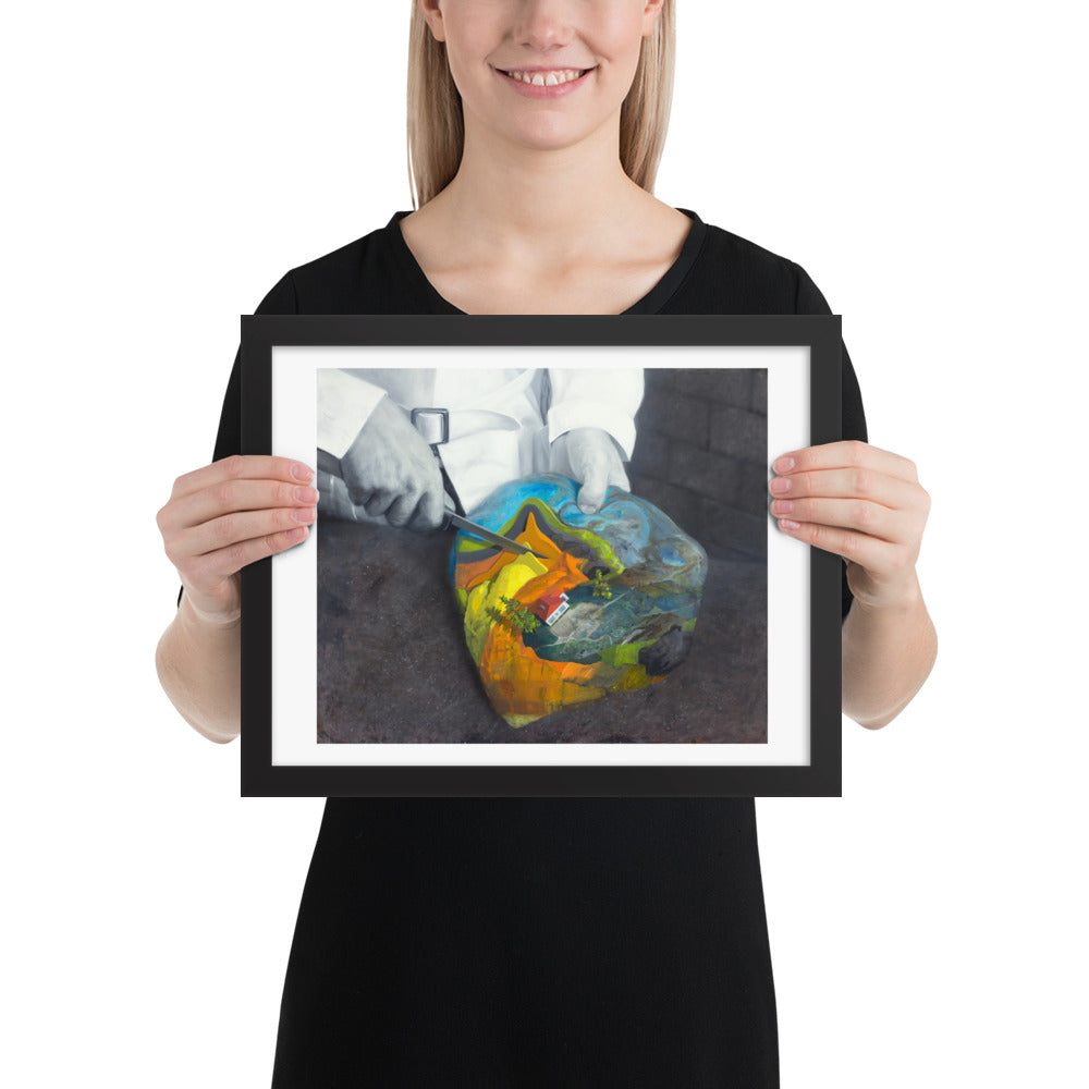 Carving — Framed print — 14 × 11 in — Black frame — held for scale