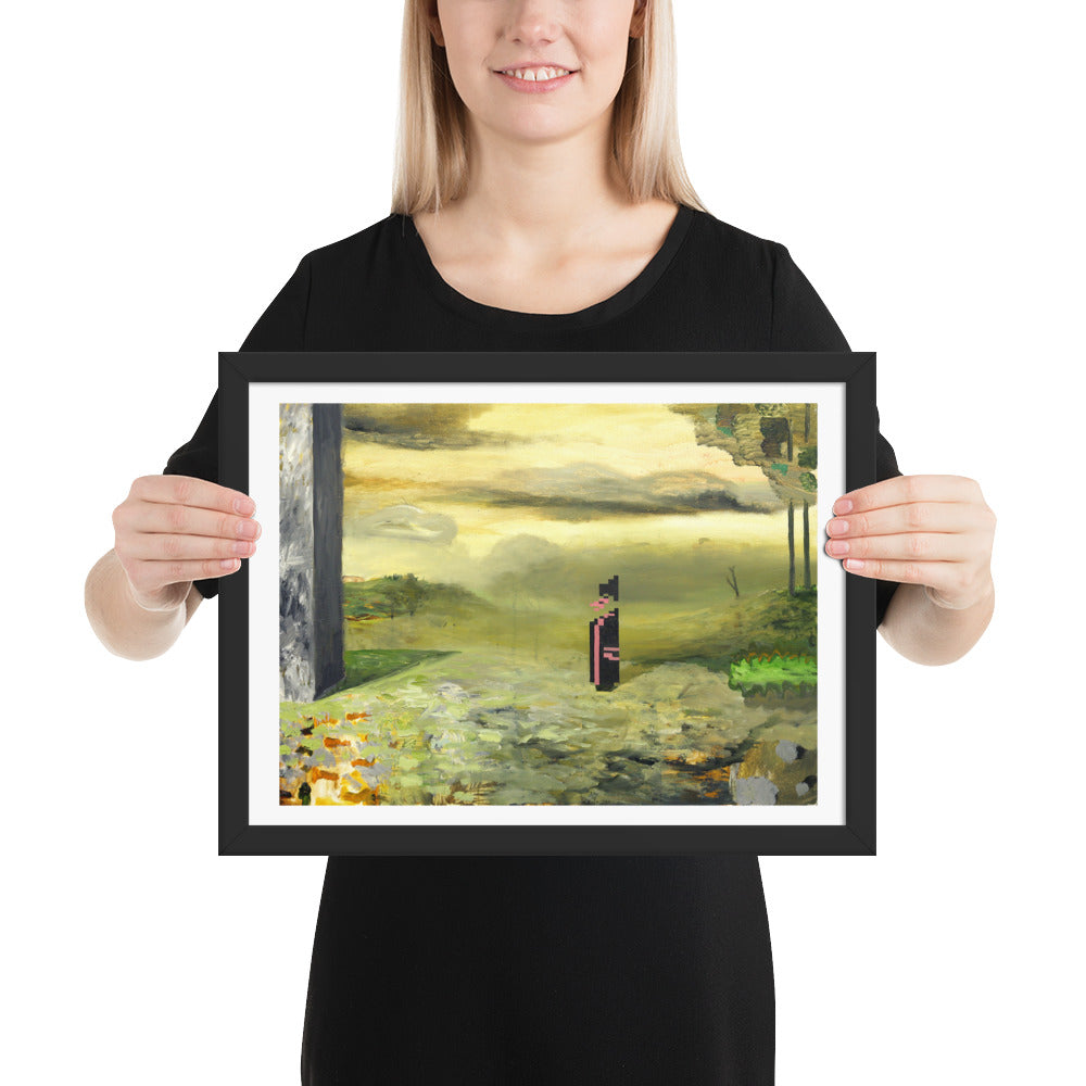 Elegy — Framed print — 16 × 12 in — Black frame — held for scale