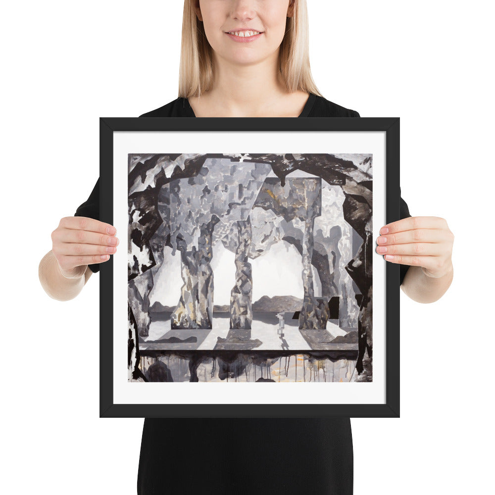 The Cave — Framed print — 16 × 16 in — Black frame — held for scale