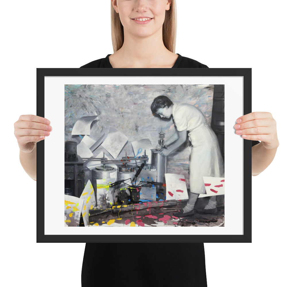 Broken Painting Machine — Framed print — 20 × 16 in — Black frame — held for scale