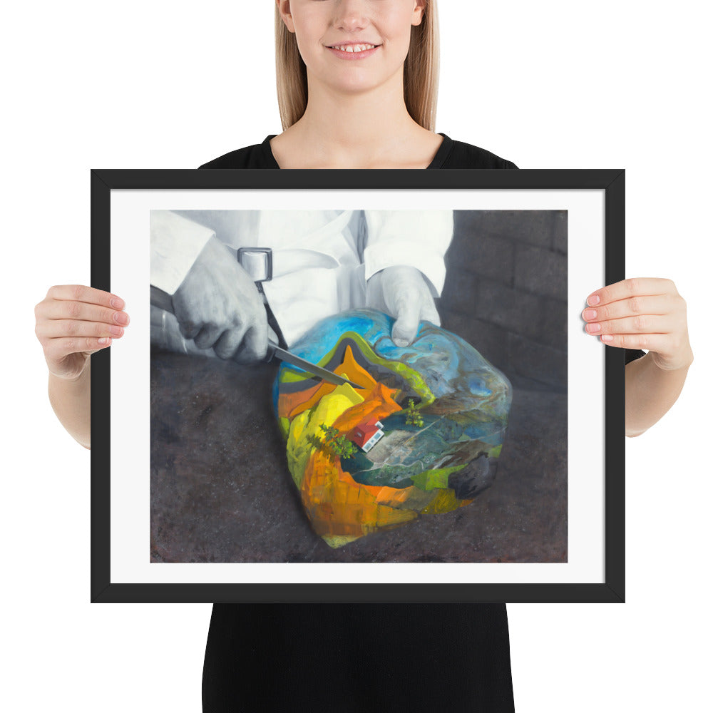 Carving — Framed print — 20 × 16 in — Black frame — held for scale