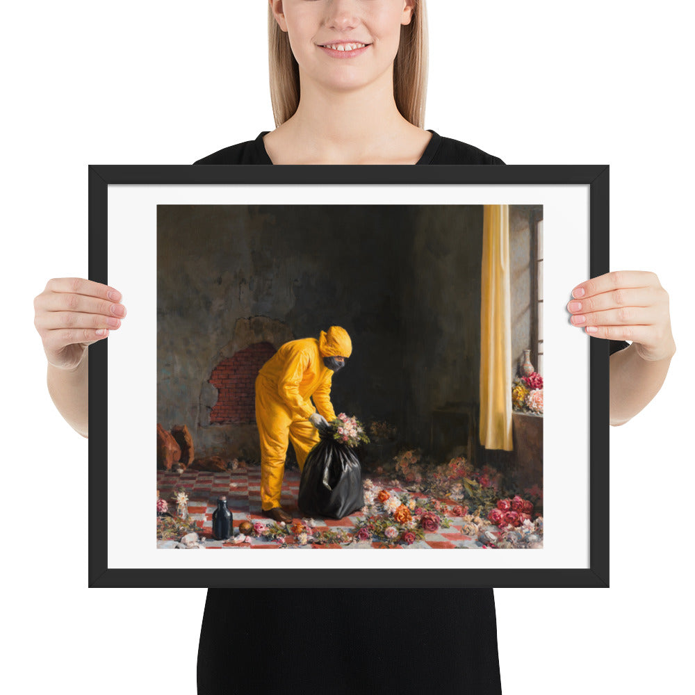 Trouble with Flowers — Framed print — 20 × 16 in — Black frame — held for scale
