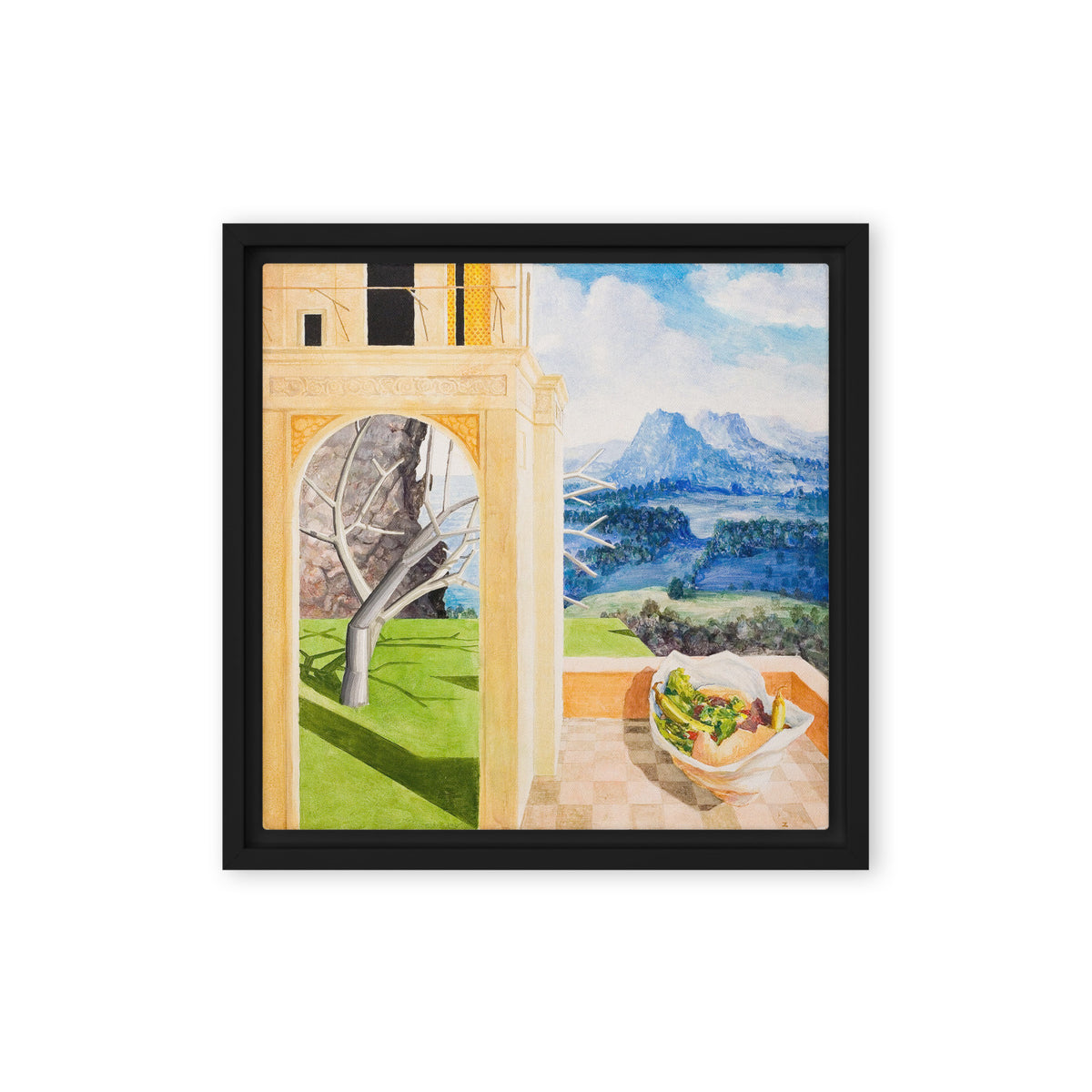 The Patio — Framed canvas — 12 × 12 in — Black frame — front
