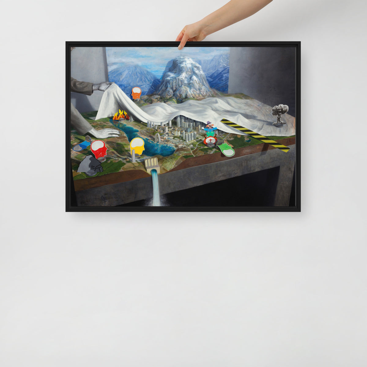 Pwned Landscape — Framed canvas — 28 × 20 in — Black frame — held for scale