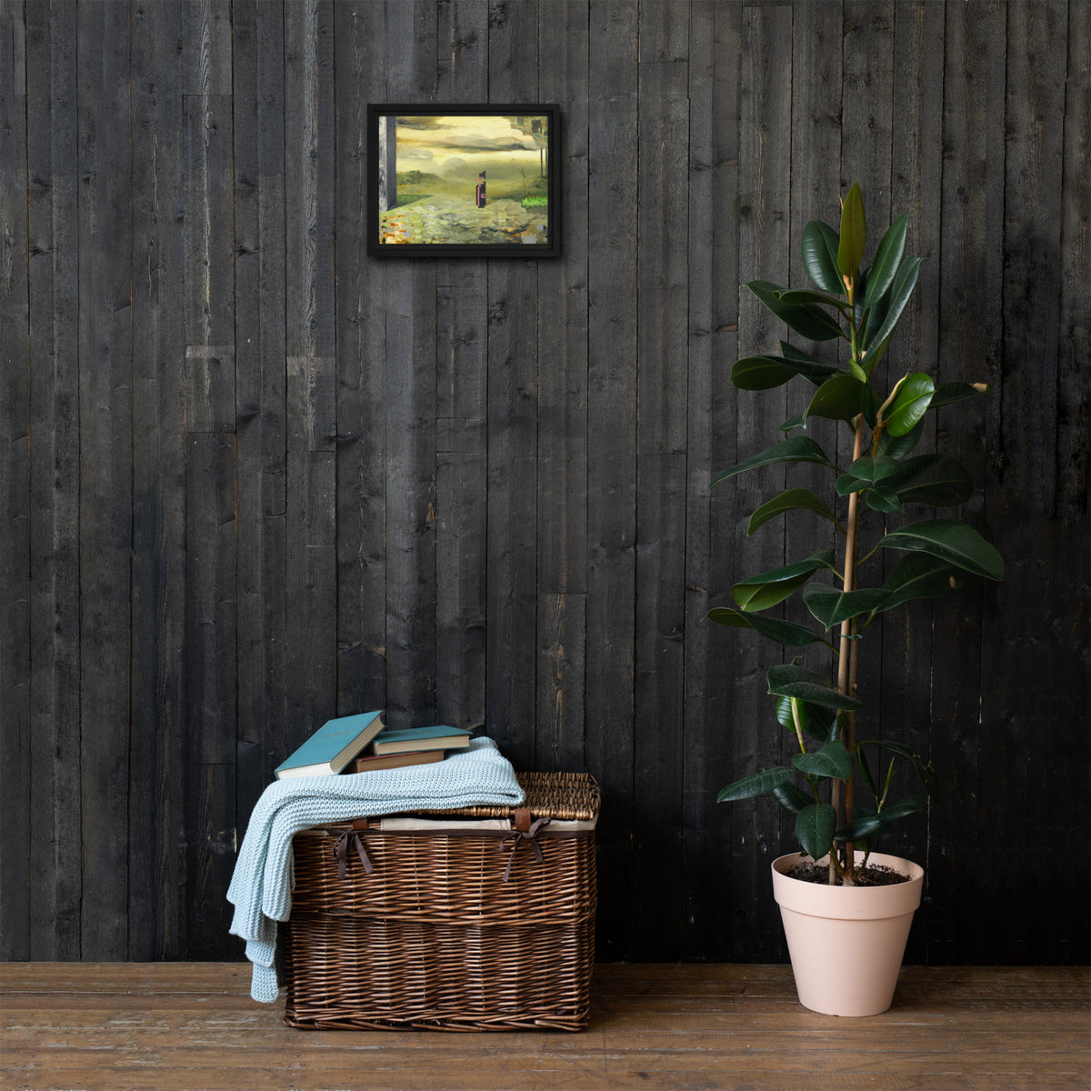 Elegy — Framed canvas — 12 × 9 in — Black frame — shown on wall