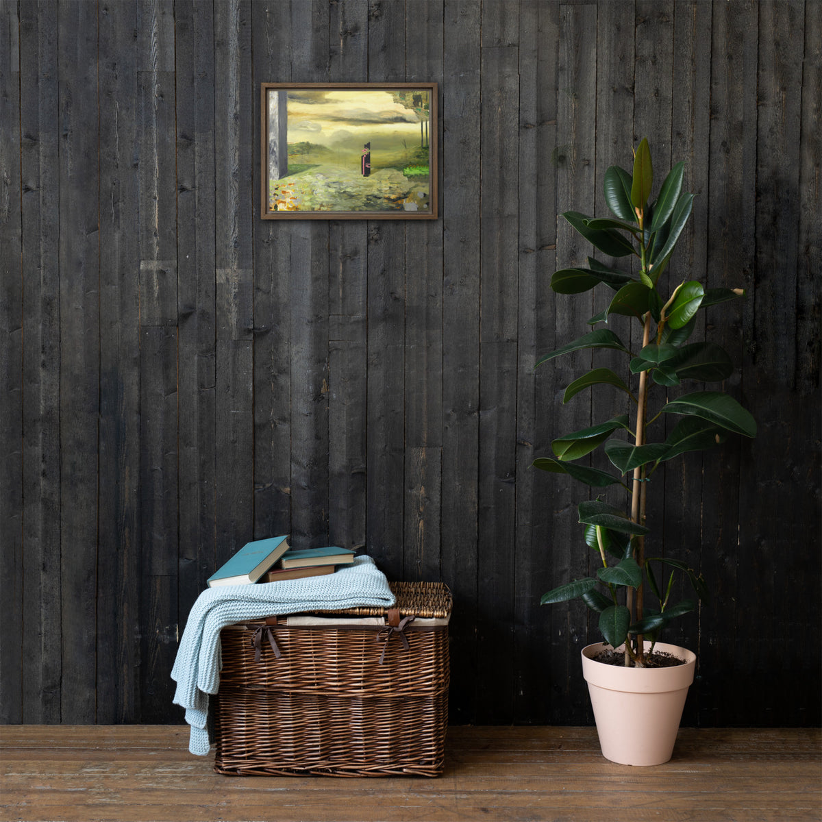 Elegy — Framed canvas — 16 × 12 in — Brown frame — shown on wall