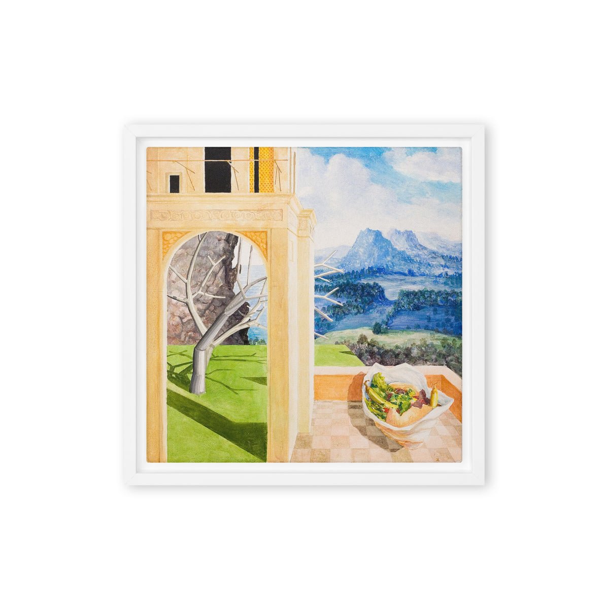 The Patio — Framed canvas — 12 × 12 in — White frame — front